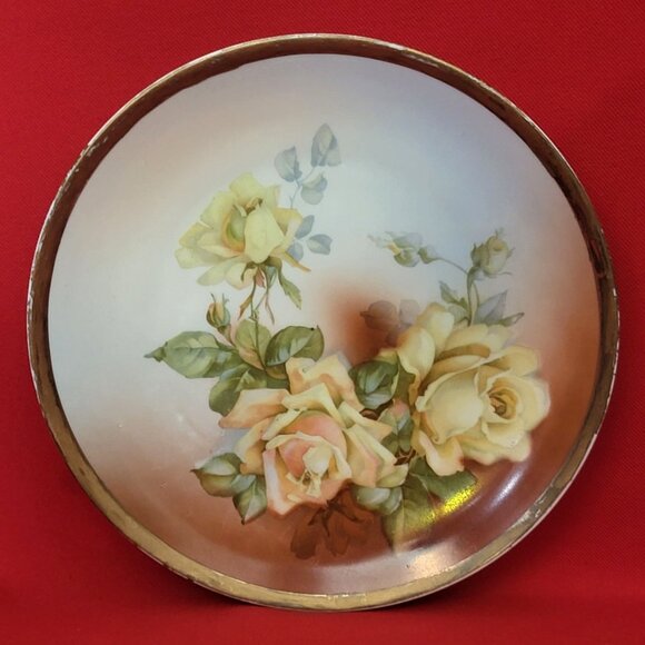 Vintage BP Wurttemberg Gold Rim Yellow Roses Decorative Porcelain Plate - Picture 1 of 11
